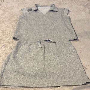Gray Short Sleeve Collar Top With Skirt 2 Piece